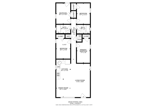 Floor plan for 4 beds, 2 baths, 1800 sqft